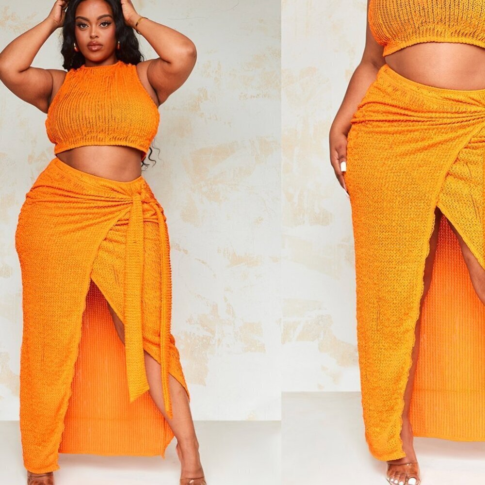 PLT Orange 2 Piece Matching Set - Mesh Tank and Midi Skirt Size 14
